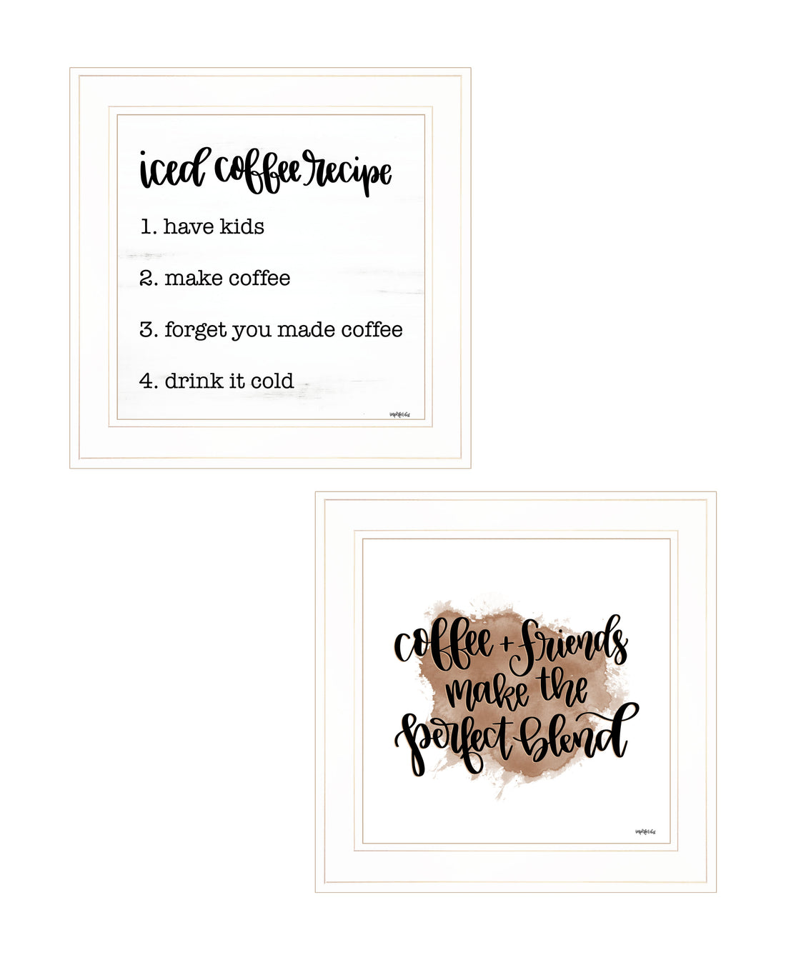 "Coffee & Friends Recipe" 2 Piece Vignette By Imperfect Dust, Ready To Hang Framed Print, White Frame Multicolor Paper