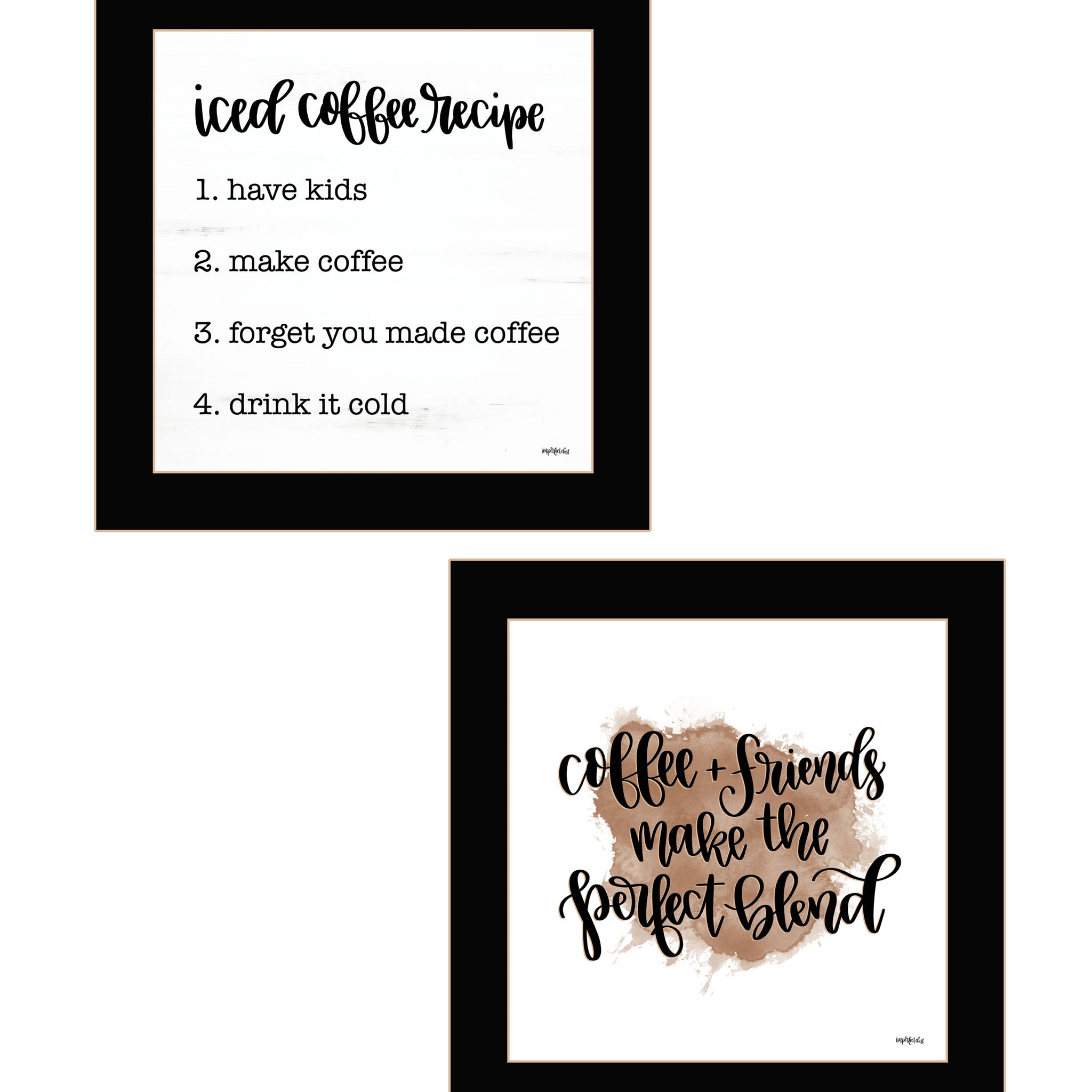 "Coffee & Friends Recipe" 2 Piece Vignette By Imperfect Dust, Ready To Hang Framed Print, Black Frame Multicolor Paper