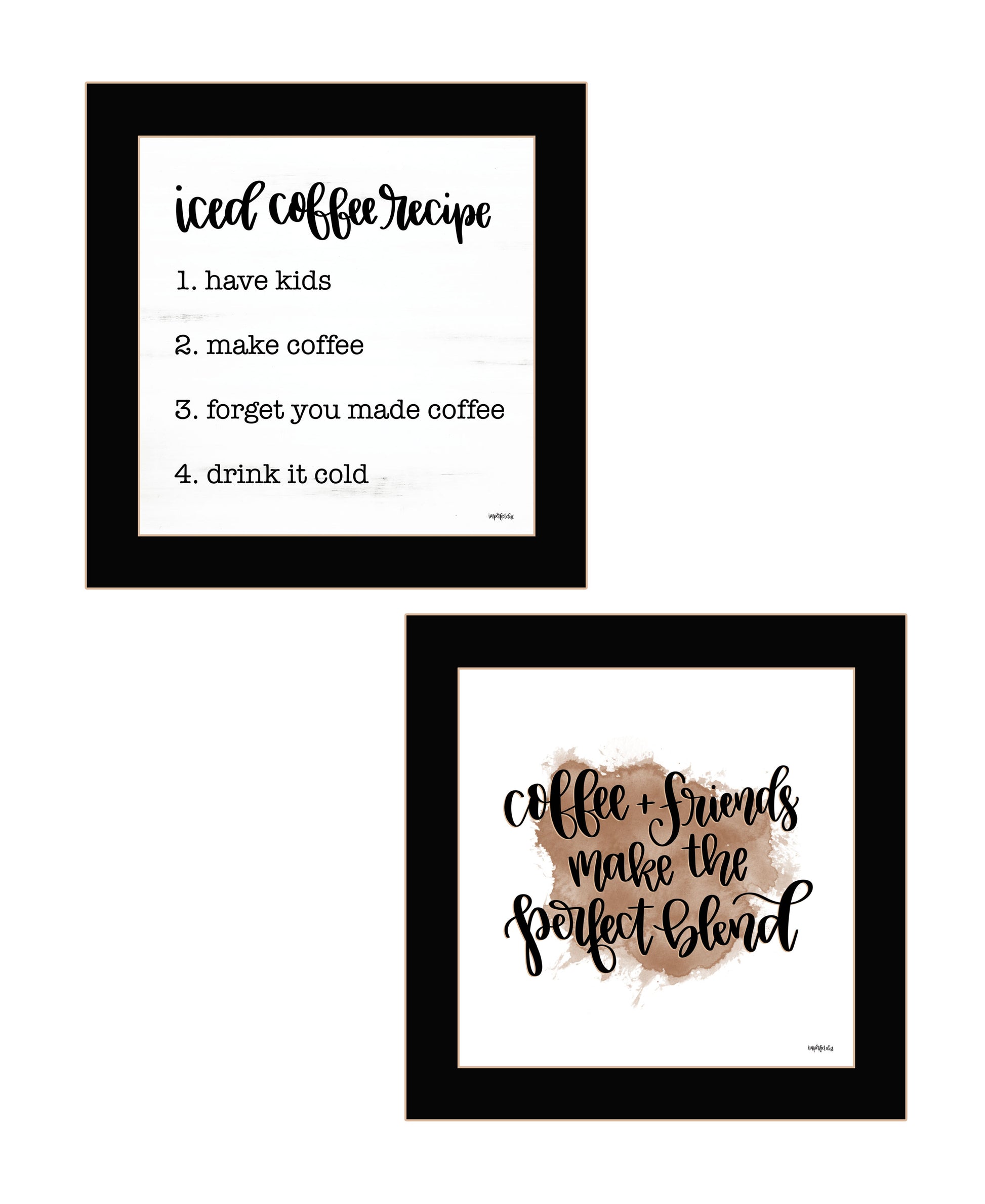 "Coffee & Friends Recipe" 2 Piece Vignette By Imperfect Dust, Ready To Hang Framed Print, Black Frame Multicolor Paper