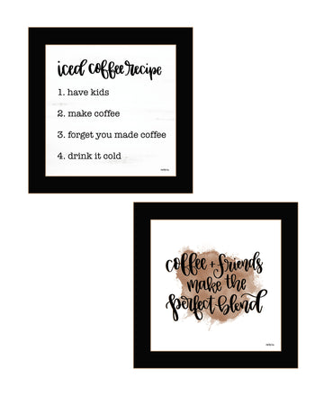 "Coffee & Friends Recipe" 2 Piece Vignette By Imperfect Dust, Ready To Hang Framed Print, Black Frame Multicolor Paper