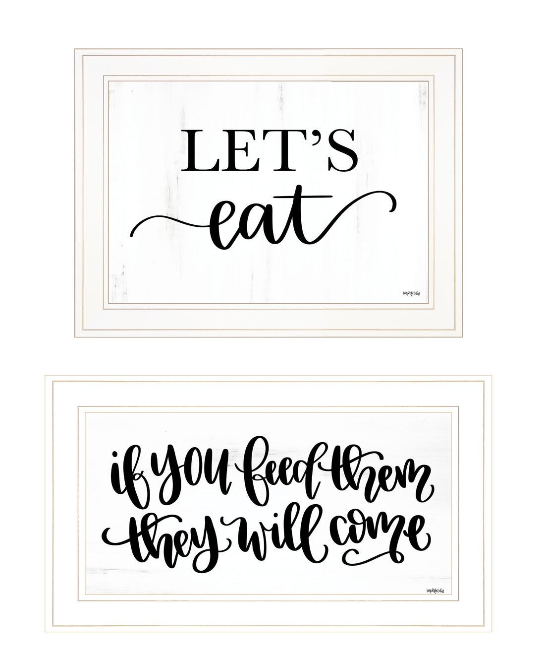 "Let'S Eat Feed Them" 2 Piece Vignette By Imperfect Dust, Ready To Hang Framed Print, White Frame Multicolor Paper