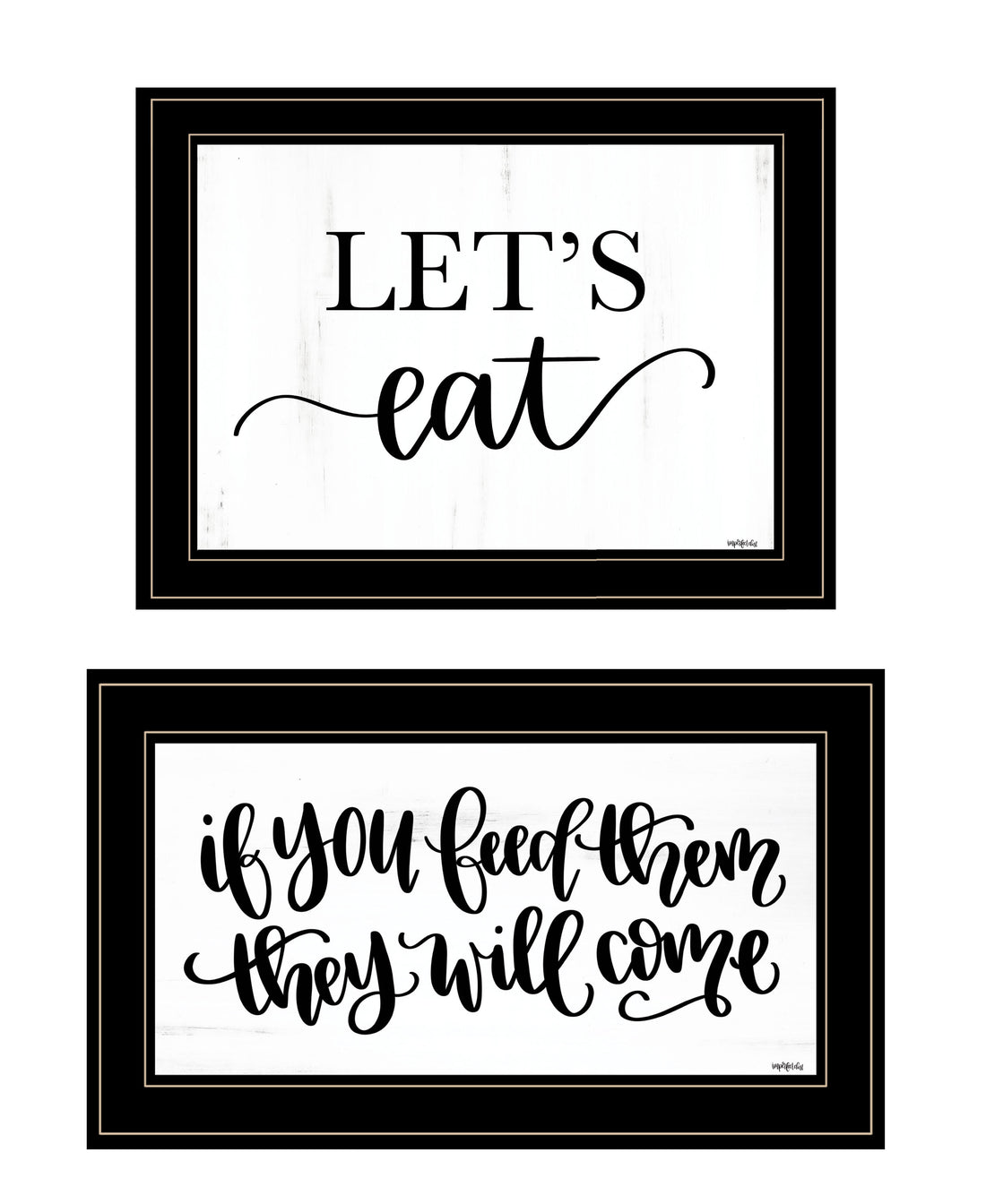 "Let'S Eat Feed Them" 2 Piece Vignette By Imperfect Dust, Ready To Hang Framed Print, Black Frame Multicolor Paper