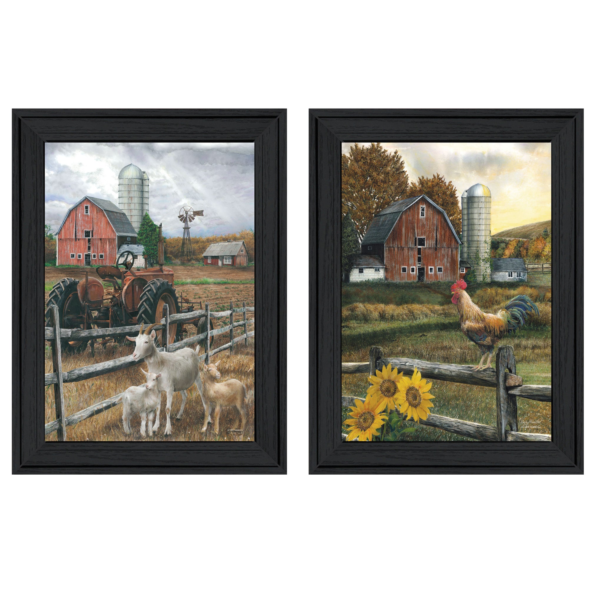 "Farm Life" 2 Piece Vignette By Ed Wargo, Ready To Hang Framed Print, Black Frame Multicolor Paper