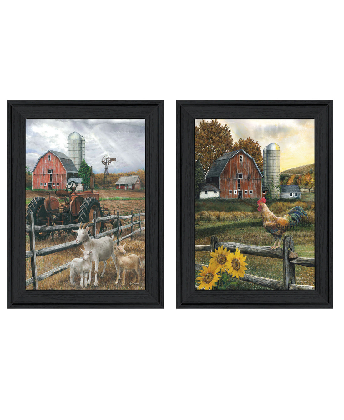 "Farm Life" 2 Piece Vignette By Ed Wargo, Ready To Hang Framed Print, Black Frame Multicolor Paper