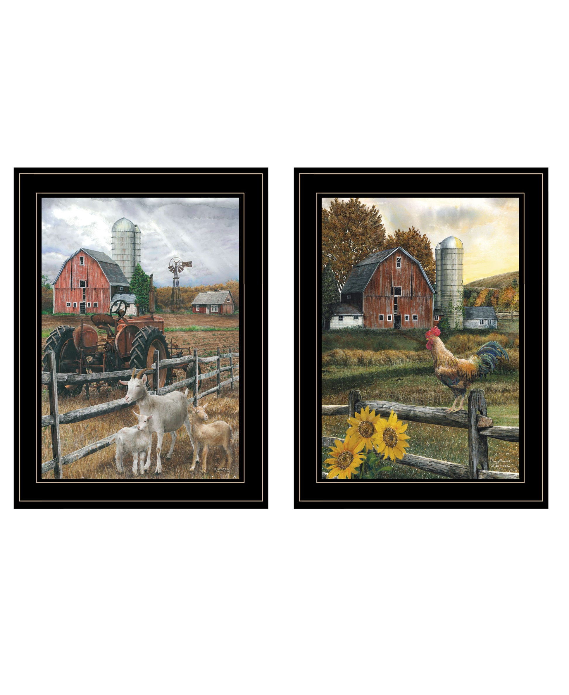 "Farm Life" 2 Piece Vignette By Ed Wargo, Ready To Hang Framed Print, Black Frame Multicolor Paper