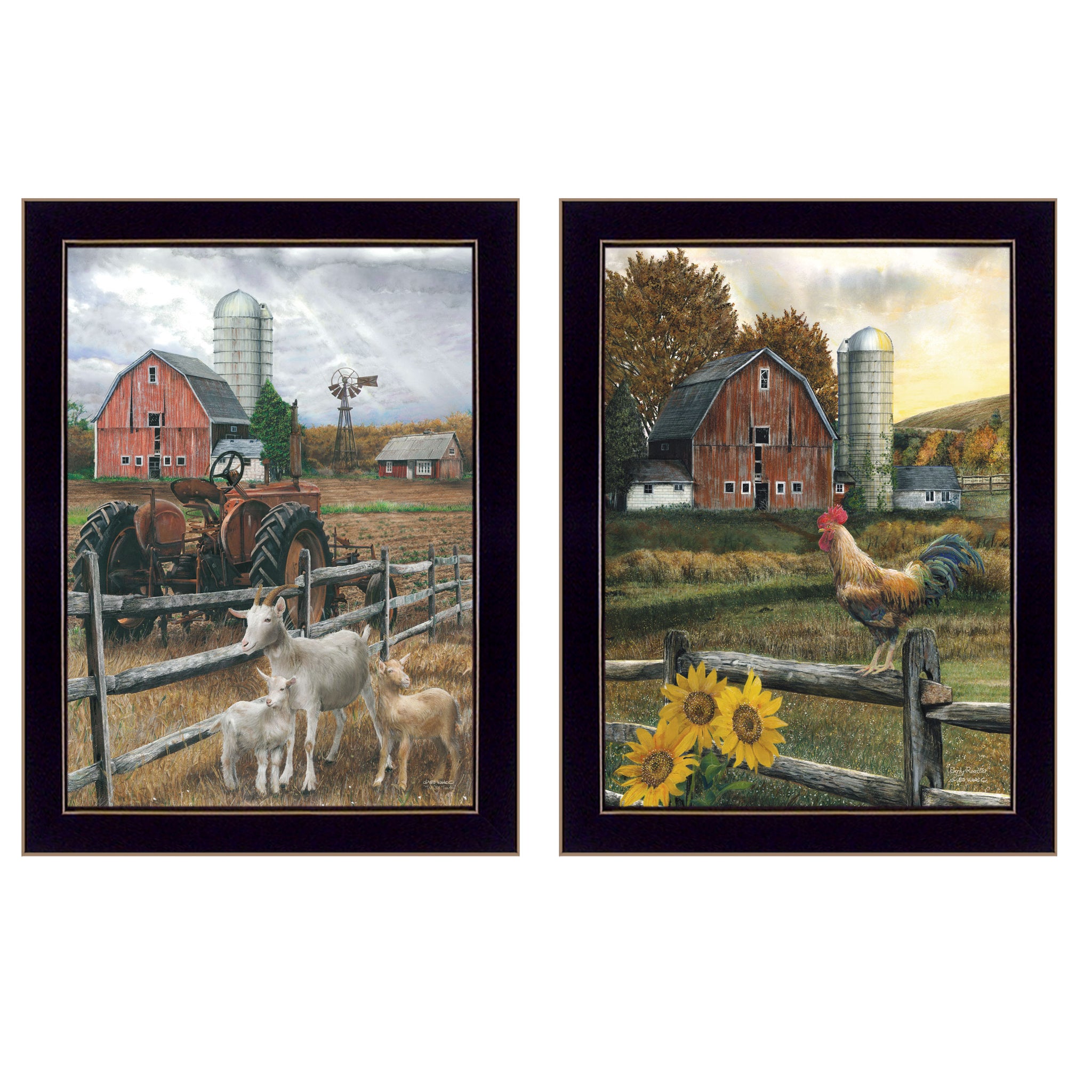 "Farm Life" 2 Piece Vignette By Ed Wargo, Ready To Hang Framed Print, Black Frame Multicolor Paper