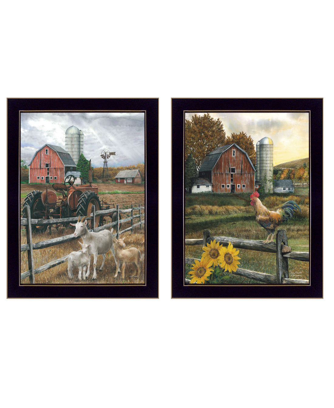 "Farm Life" 2 Piece Vignette By Ed Wargo, Ready To Hang Framed Print, Black Frame Multicolor Paper