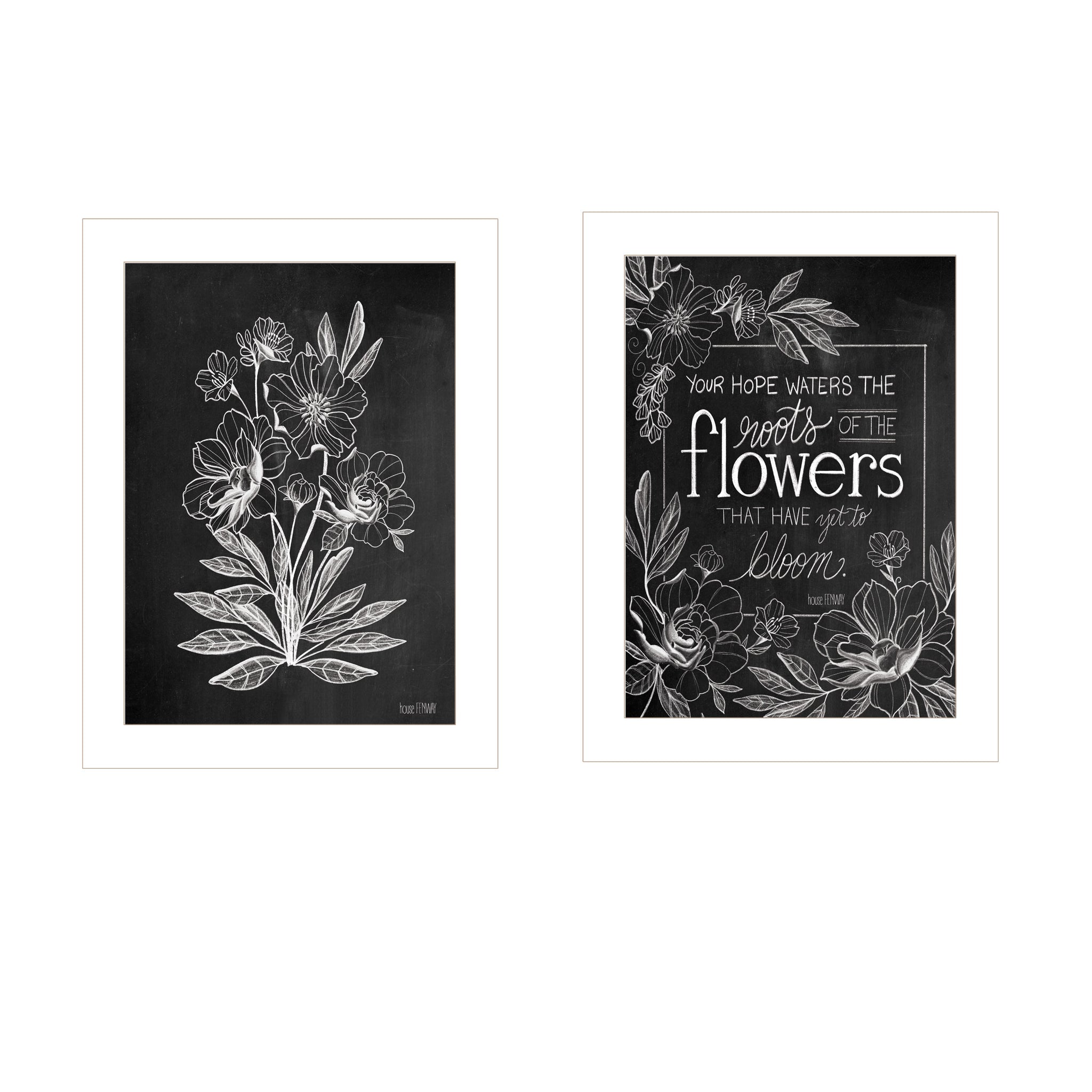 "Vintage Flowers In Bloom" 2 Piece Vignette By House Fenwayready To Hang Framed Print, White Frame Multicolor Paper