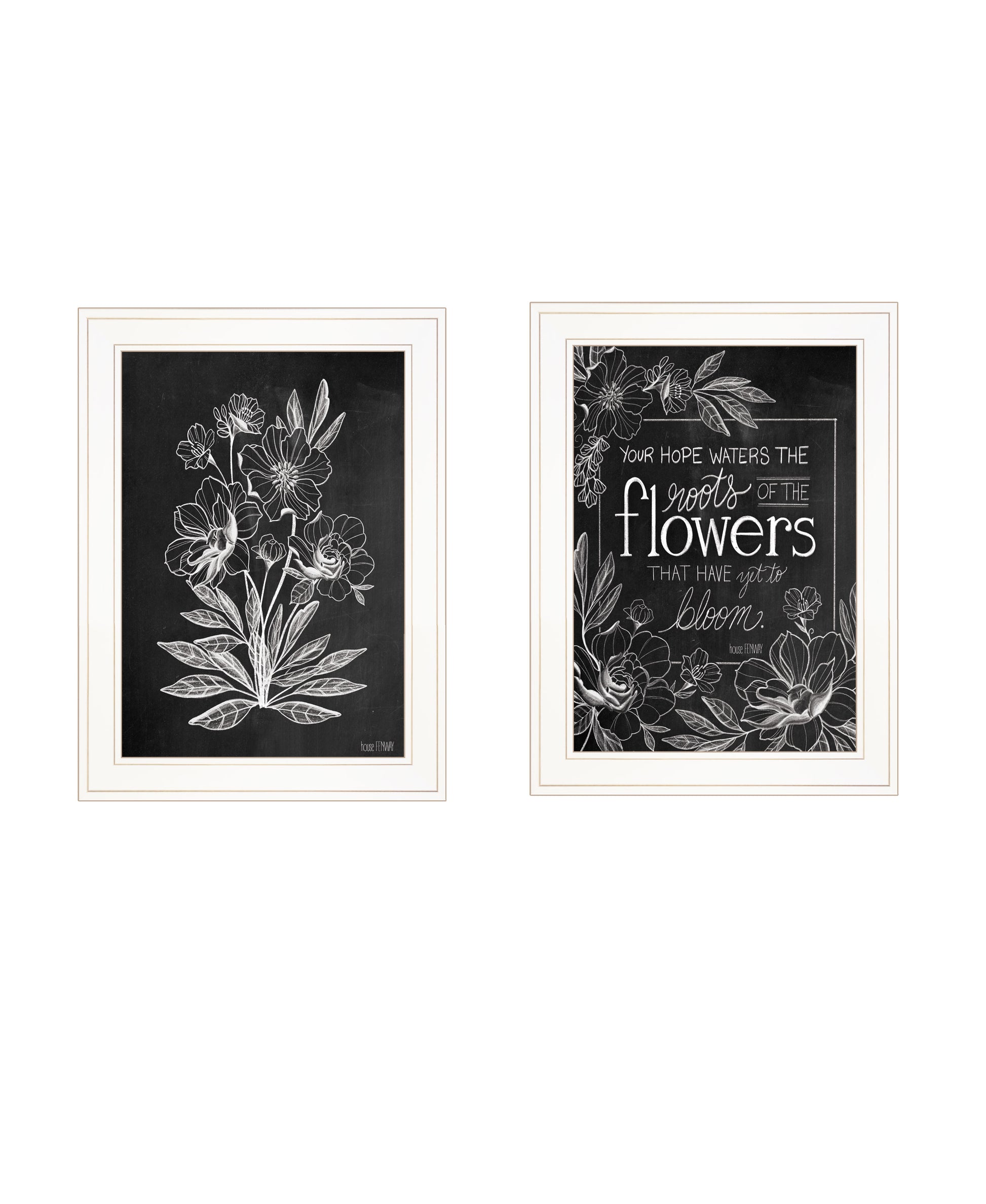 "Vintage Flowers In Bloom" 2 Piece Vignette By House Fenwayready To Hang Framed Print, White Frame Multicolor Paper