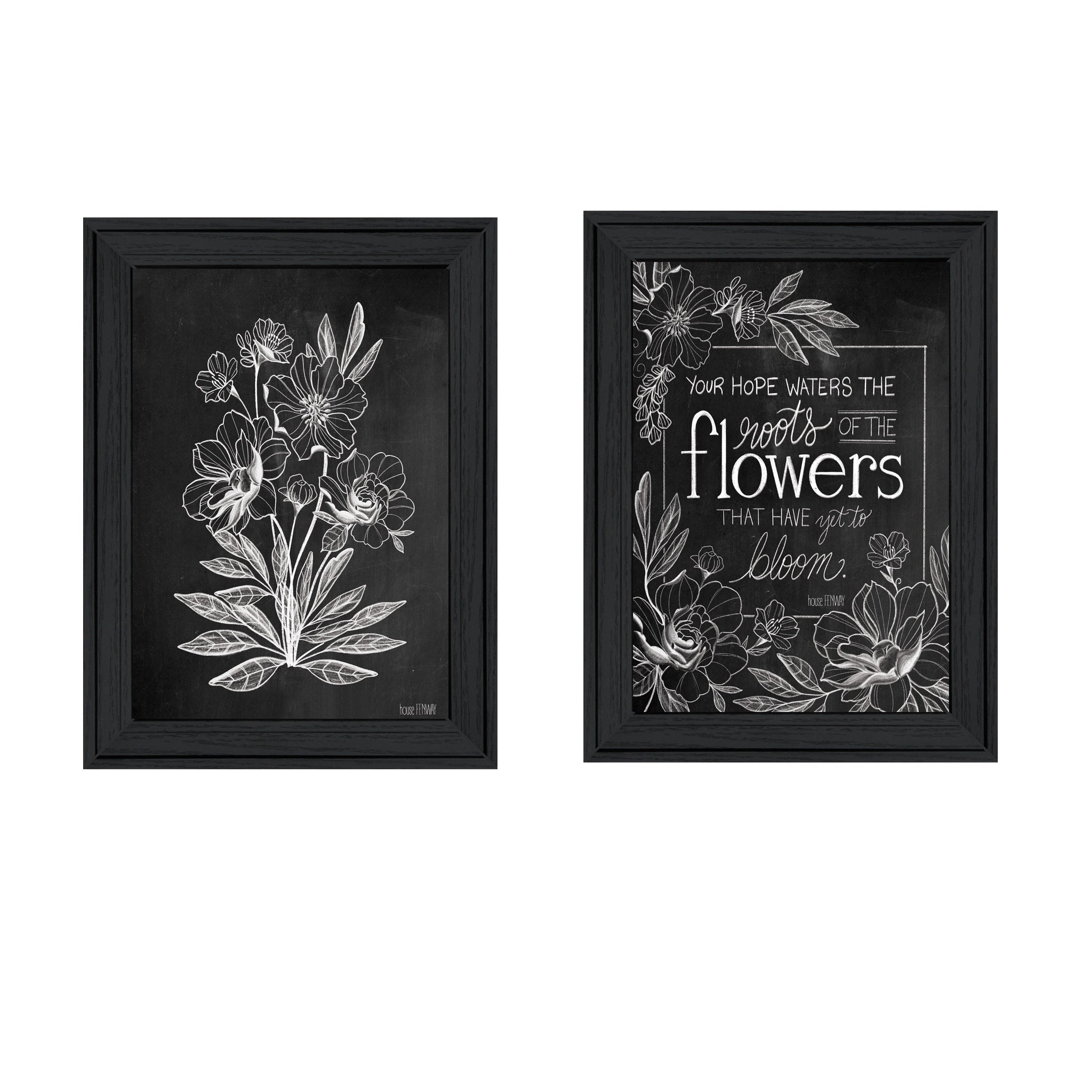 "Vintage Flowers In Bloom" 2 Piece Vignette By House Fenwayready To Hang Framed Print, Black Frame Multicolor Paper