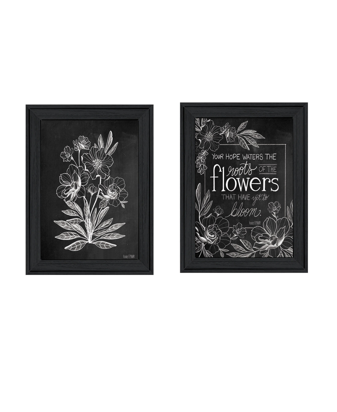 "Vintage Flowers In Bloom" 2 Piece Vignette By House Fenwayready To Hang Framed Print, Black Frame Multicolor Paper