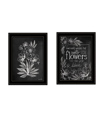 "Vintage Flowers In Bloom" 2 Piece Vignette By House Fenwayready To Hang Framed Print, Black Frame Multicolor Paper