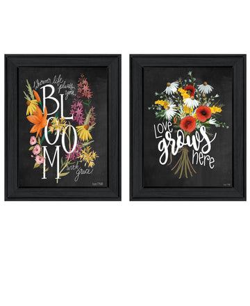 "Love Grows Here" 2 Piece Vignette By House Fenway, Ready To Hang Framed Print, Black Frame Multicolor Paper