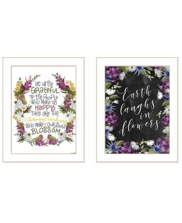 "Flowers Make Us Laugh" 2 Piece Vignette By House Fenway, Ready To Hang Framed Print, White Frame Multicolor Paper