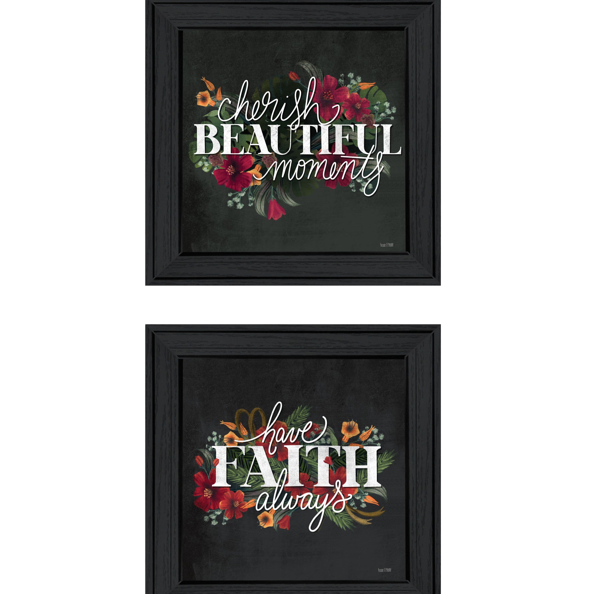 "Cherish And Have Faith" 2 Piece Vignette By House Fenway, Ready To Hang Framed Print, Black Frame Multicolor Paper