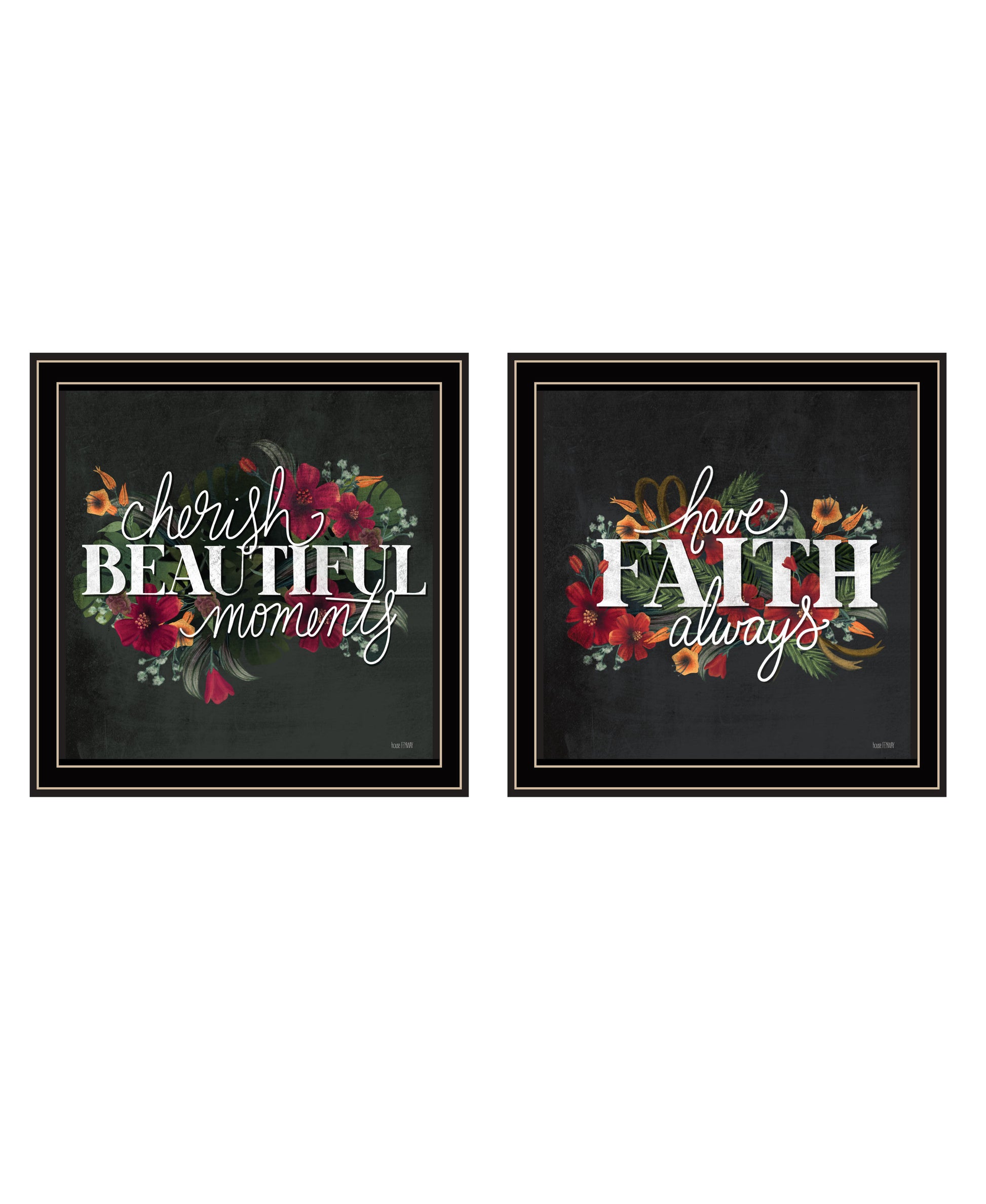 "Cherish And Have Faith" 2 Piece Vignette By House Fenway, Ready To Hang Framed Print, Black Frame Multicolor Paper