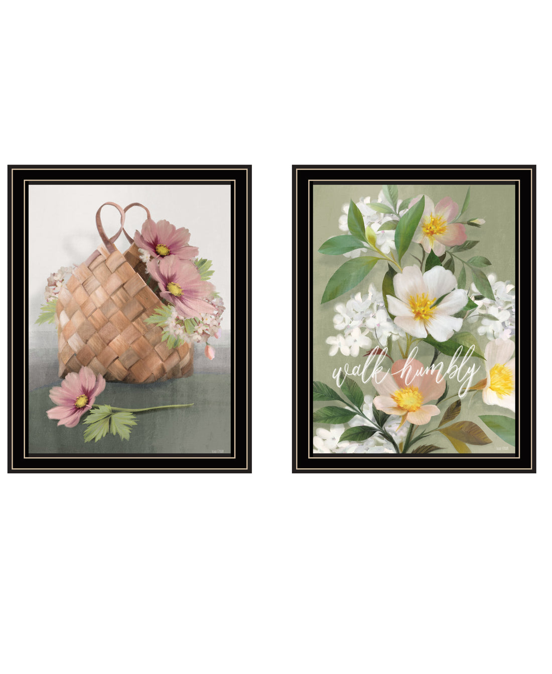 "Farmhouse Daisies" 2 Piece Vignette By House Fenway, Ready To Hang Framed Print, Black Frame Multicolor Paper