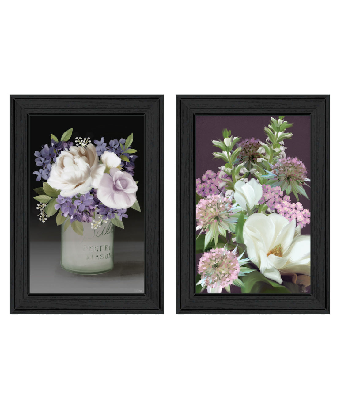 "Lilac & Wild Plum Bouquet Ii" 2 Piece Vignette By House Fenway, Ready To Hang Framed Print, Black Frame Multicolor Paper