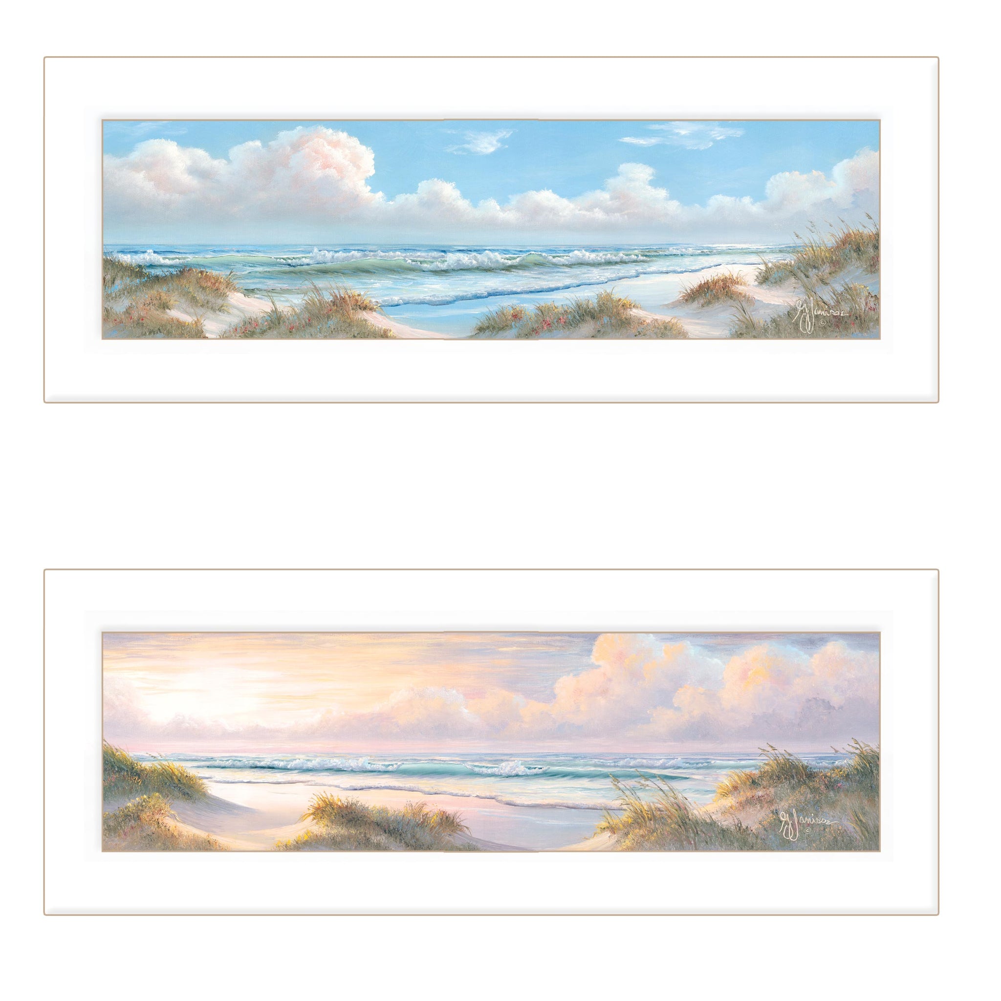 "The Seascape Collection" 2 Piece Vignette By Georgia Janisse, Ready To Hang Framed Print, White Frame Multicolor Paper