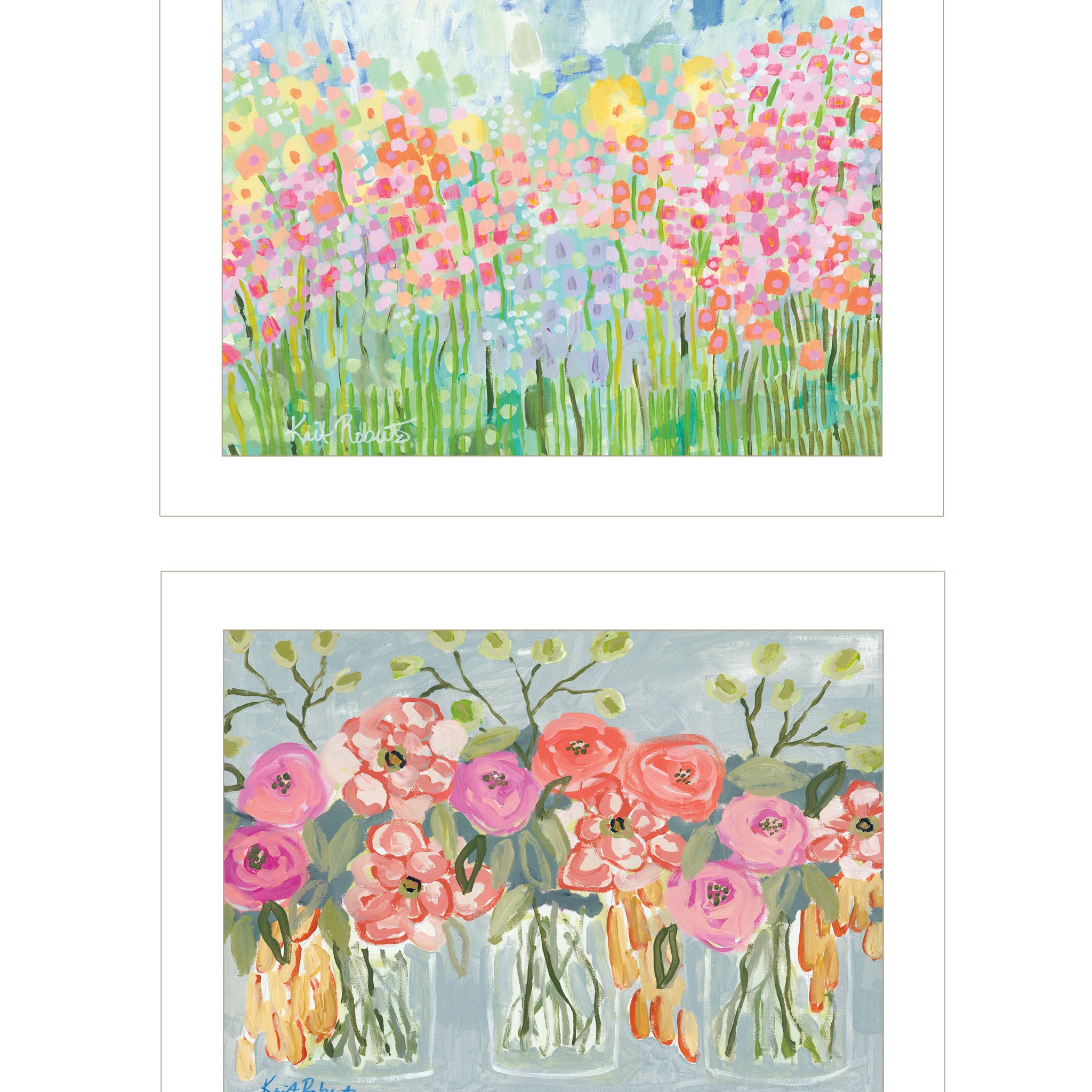 "Garden Flowers Ii" 2 Piece Vignette By Kait Roberts, Ready To Hang Framed Print, White Frame Multicolor Paper