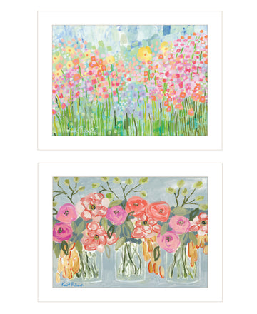 "Garden Flowers Ii" 2 Piece Vignette By Kait Roberts, Ready To Hang Framed Print, White Frame Multicolor Paper