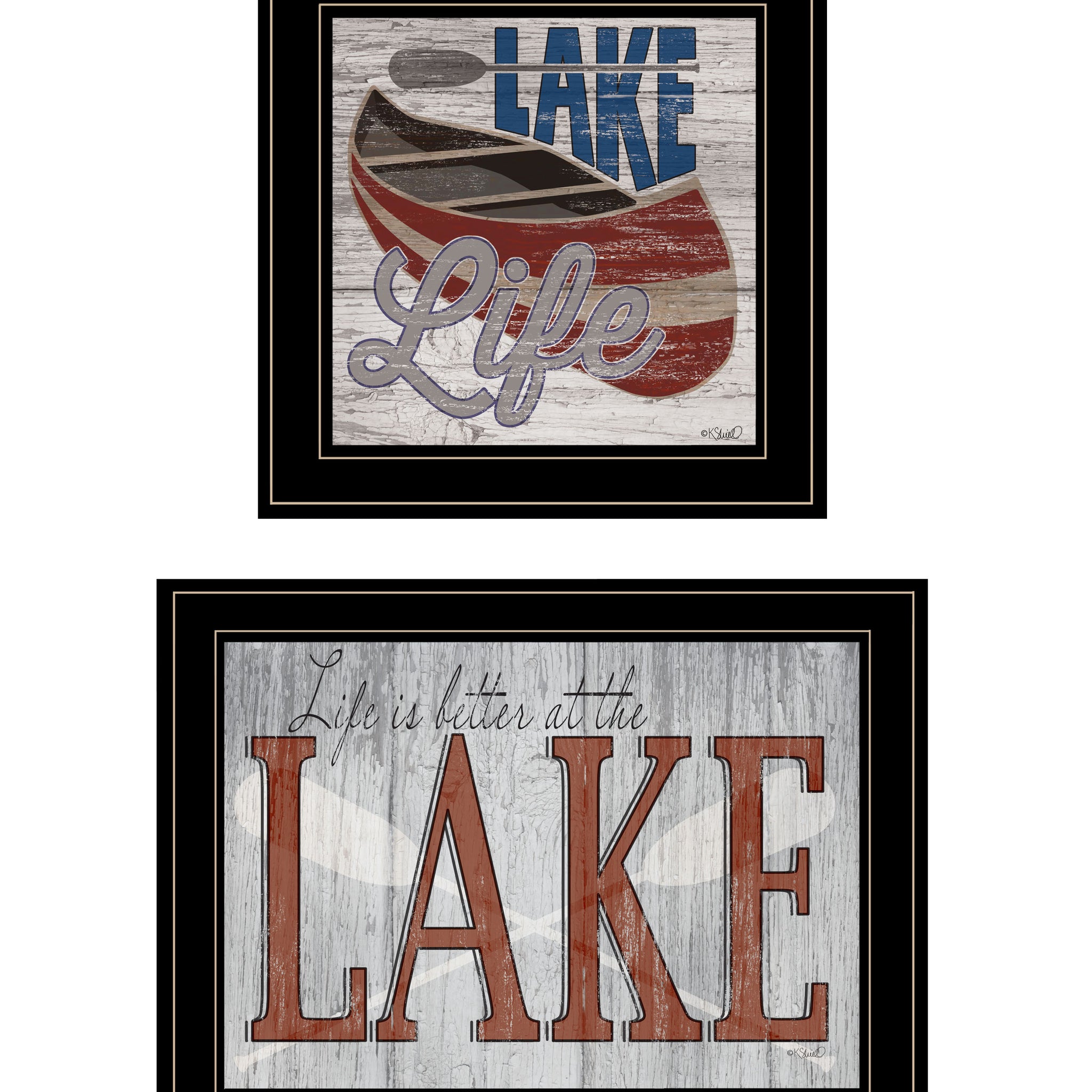 "Lake Life Is Better" 2 Piece Vignette By Kate Sherrill, Ready To Hang Framed Print, Black Frame Multicolor Paper