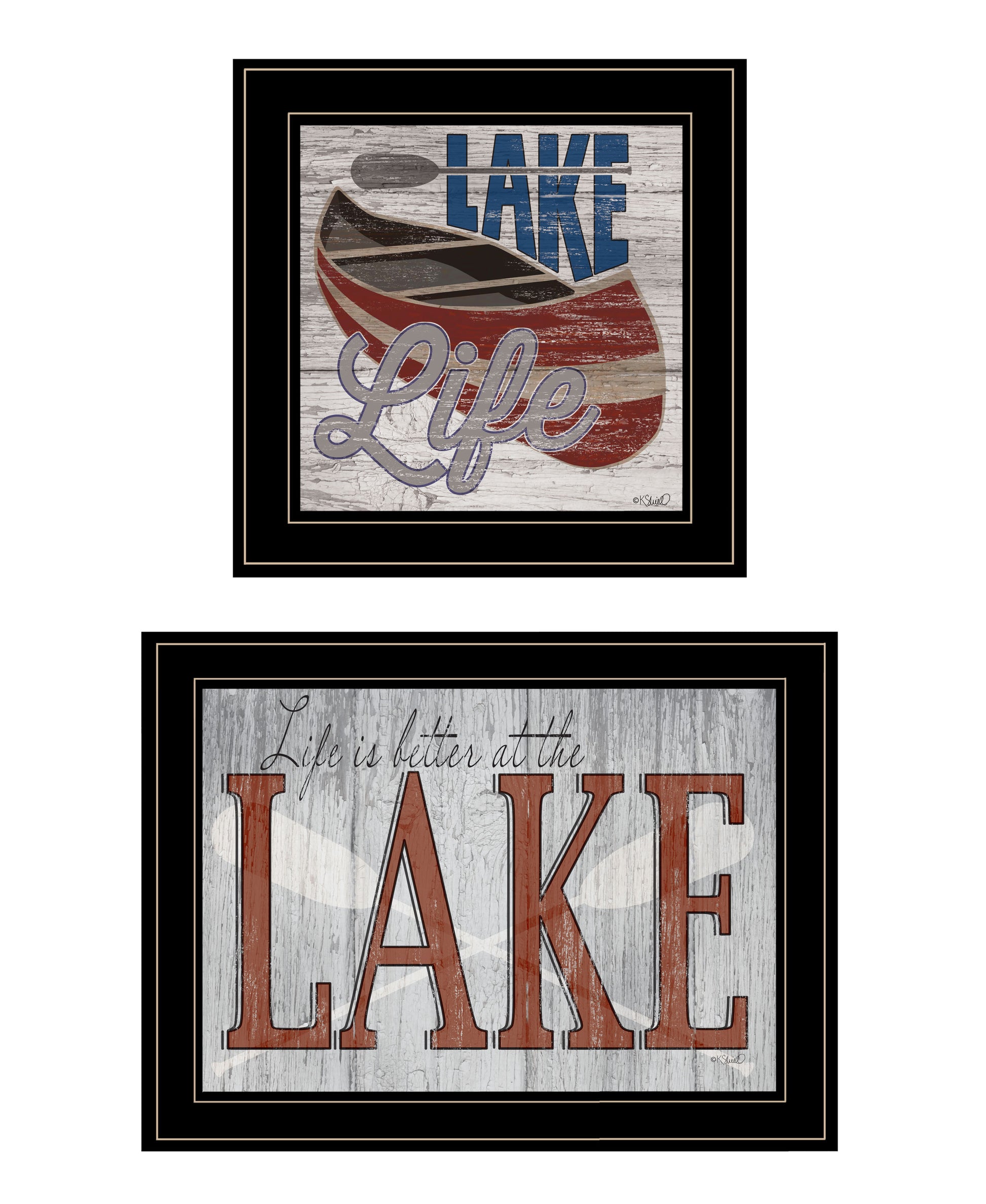 "Lake Life Is Better" 2 Piece Vignette By Kate Sherrill, Ready To Hang Framed Print, Black Frame Multicolor Paper