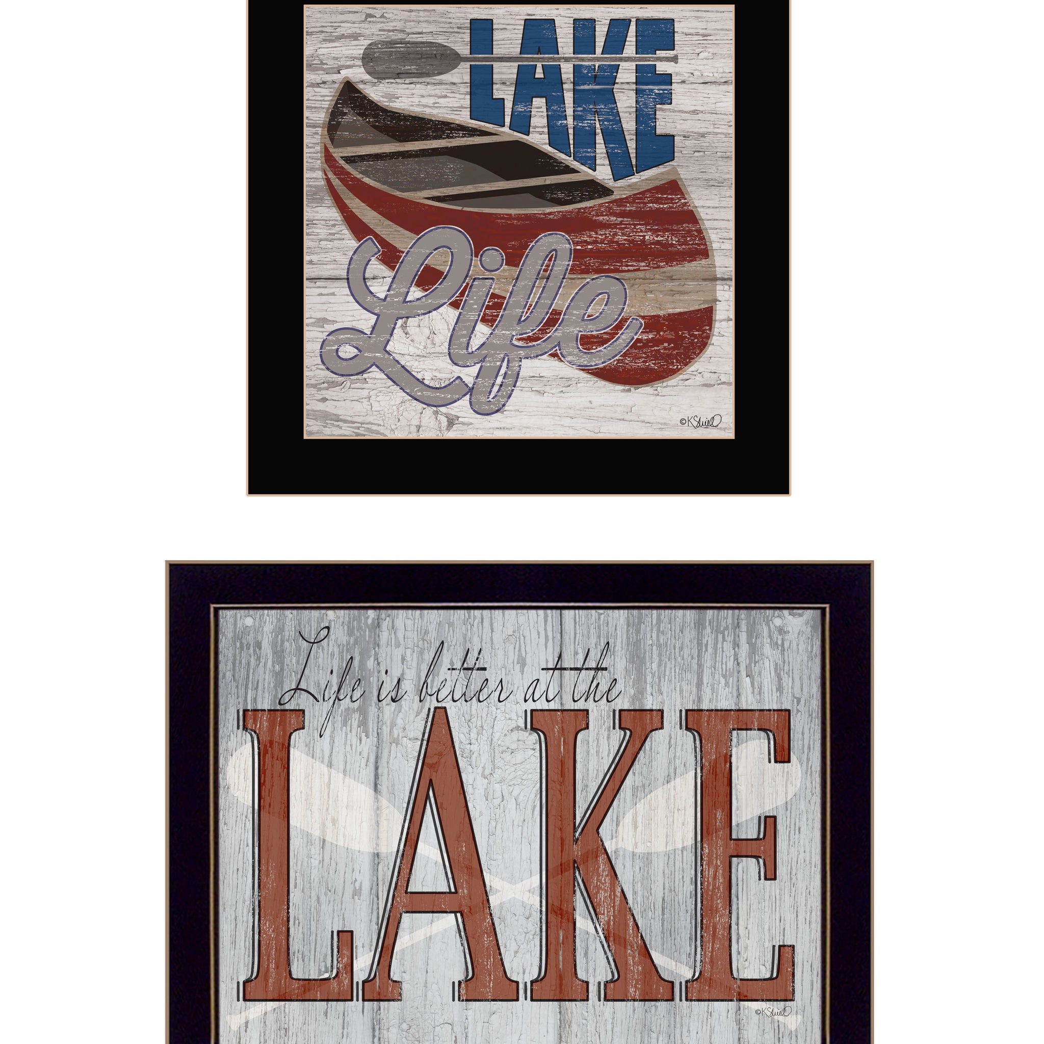 "Lake Life Is Better" 2 Piece Vignette By Kate Sherrill, Ready To Hang Framed Print, Black Frame Multicolor Paper