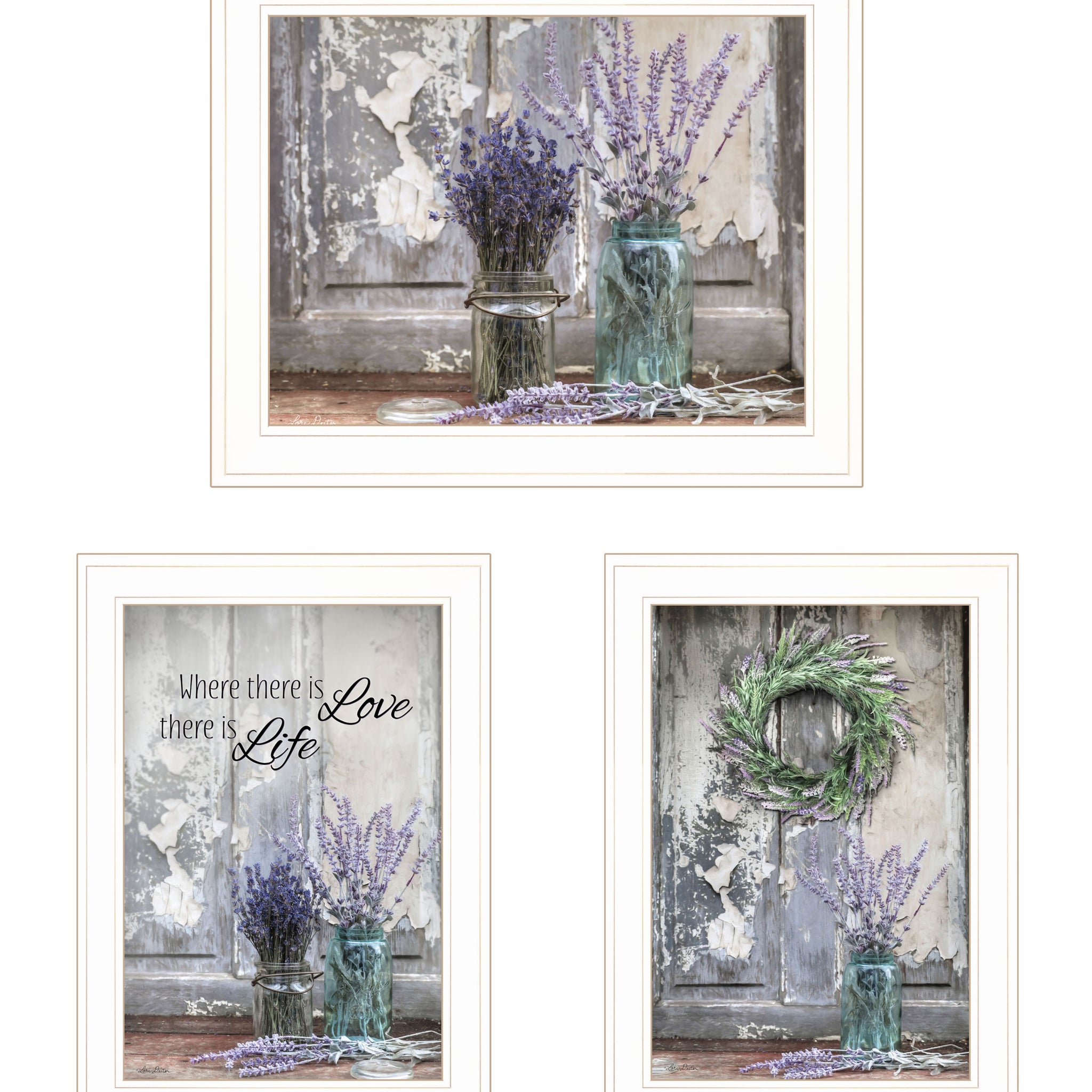 "Abundance Of Beauty Collection" 3 Piece Vignette By Lori Deiter, Ready To Hang Framed Print, White Frame Multicolor Paper