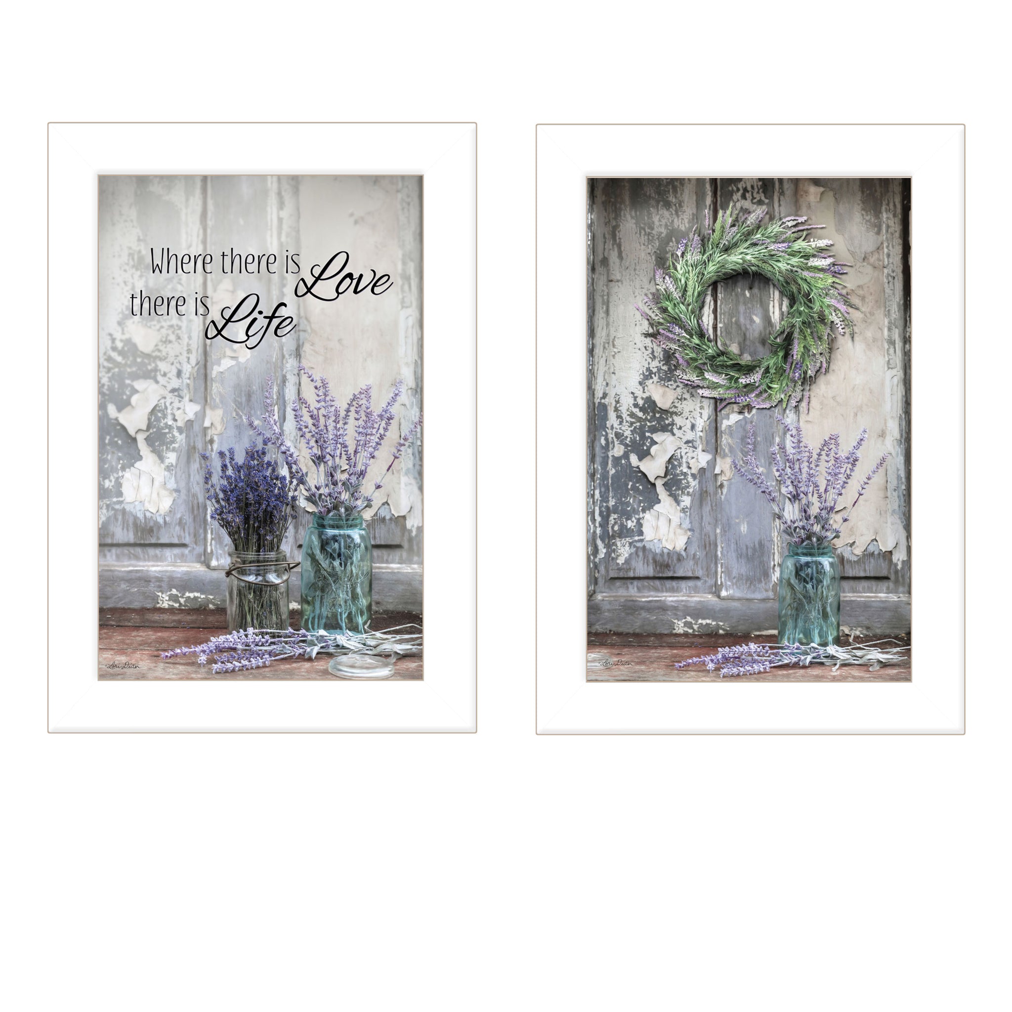 "Love & Memories" 2 Piece Vignette By Lori Deiter, Ready To Hang Framed Print, White Frame Multicolor Paper