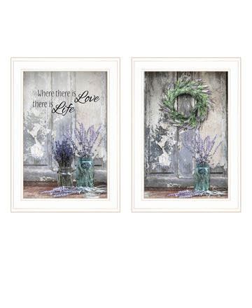 "Love & Memories" 2 Piece Vignette By Lori Deiter, Ready To Hang Framed Print, White Frame Multicolor Paper