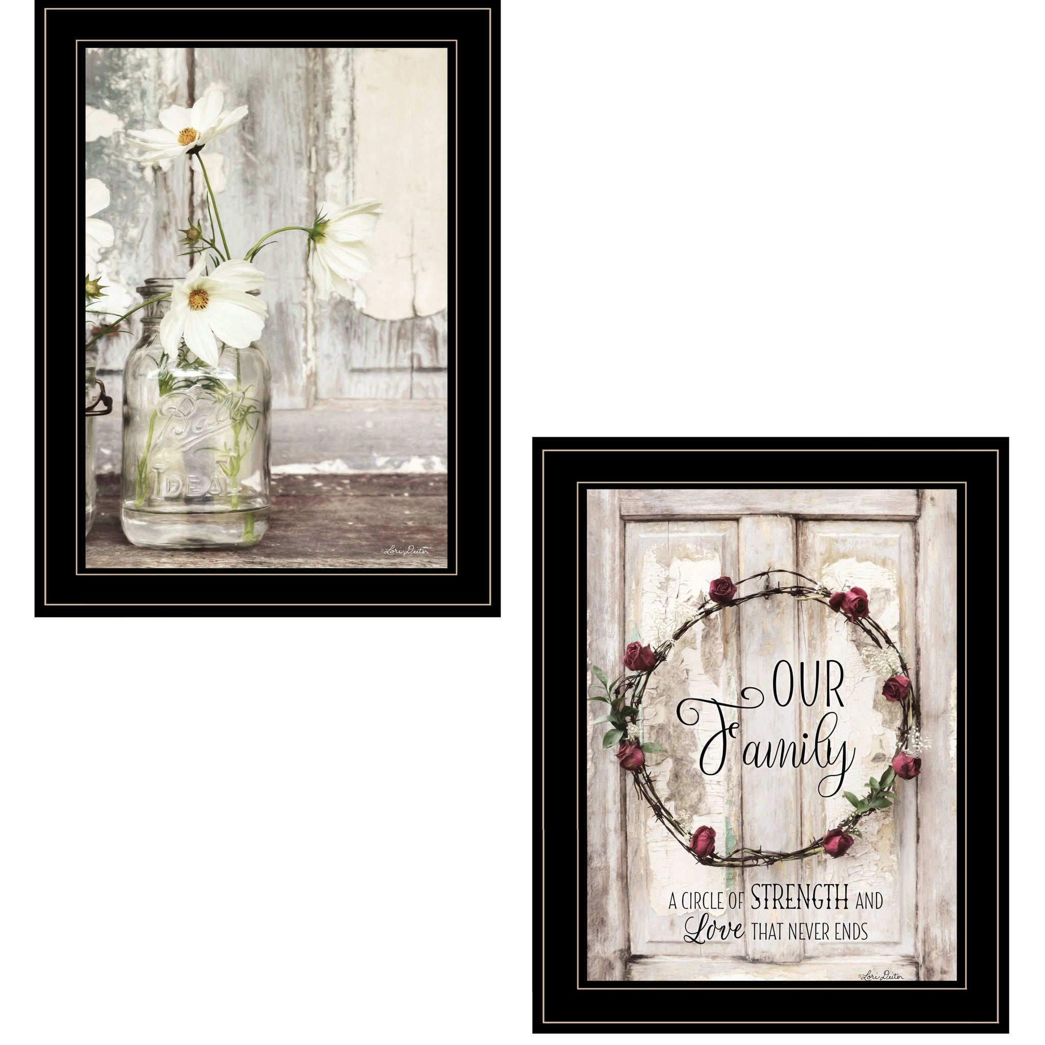 "Our Family Blossoms" 2 Piece Vignette By Lori Deiter, Ready To Hang Framed Print, Black Frame Multicolor Paper