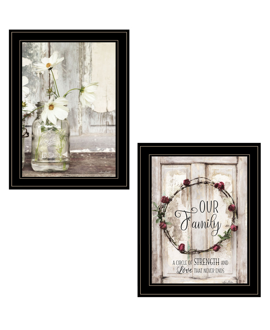 "Our Family Blossoms" 2 Piece Vignette By Lori Deiter, Ready To Hang Framed Print, Black Frame Multicolor Paper