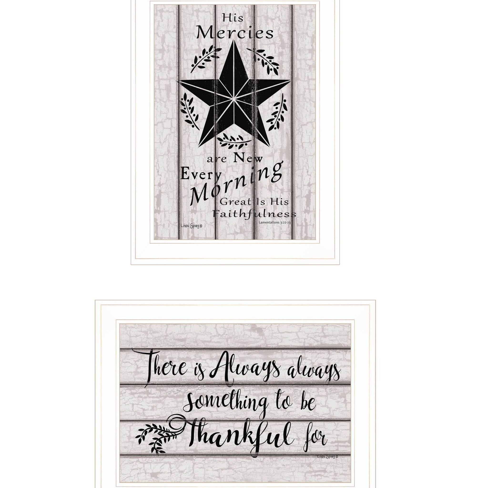 "His Mercies & Thankful" 2 Piece Vignette By Linda Spivey, Ready To Hang Framed Print, White Frame Multicolor Paper