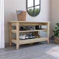 Mason Storage Bench, Two Open Shelves, Light Oak Beige Particle Board Particle Board