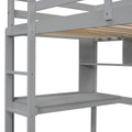 Twin Size Loft Bed With Desk And Shelves, Safety Guardrail And Ladder,Grey Twin Grey Pine