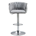 360 Fabric Cover Swivel Bar Stools Set Of 2, Adjustable Counter Height Bar Chairs With Woven Back & Footrest,Silver Chromed Bar Stools For Kitchen Island, Cafe, Pub Gray Gray Kitchen Modern Foam Fabric