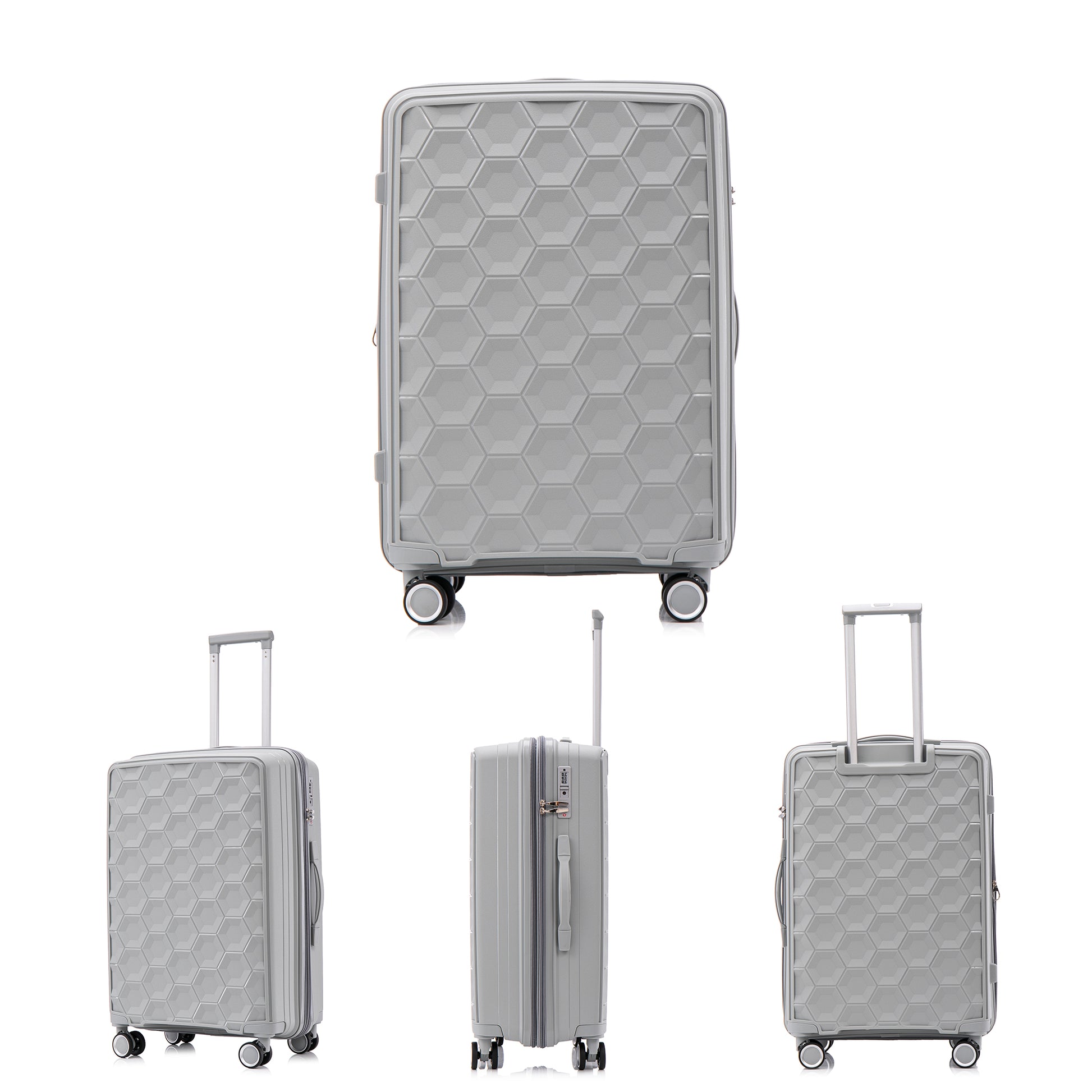 Pp Luggage Sets 3 Piece 20 24 28 , Expandable Carry On Luggage With Tsa Lock Airline Approved, Pp Materials Hard Shell And Lightweight Suitcase With Spinner Wheels Gray Gray Polypropylene