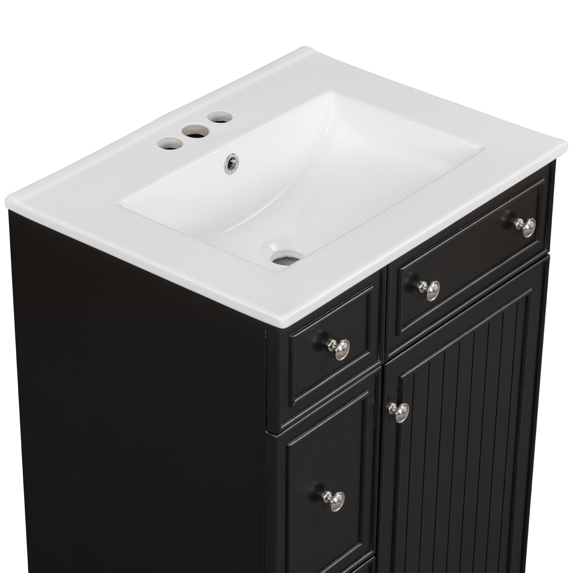 24 Inch Bathroom Vanity Cabinet With Ceramic Sink, 2 Drawers, 1 Door Black Bathroom Solid Wood Mdf