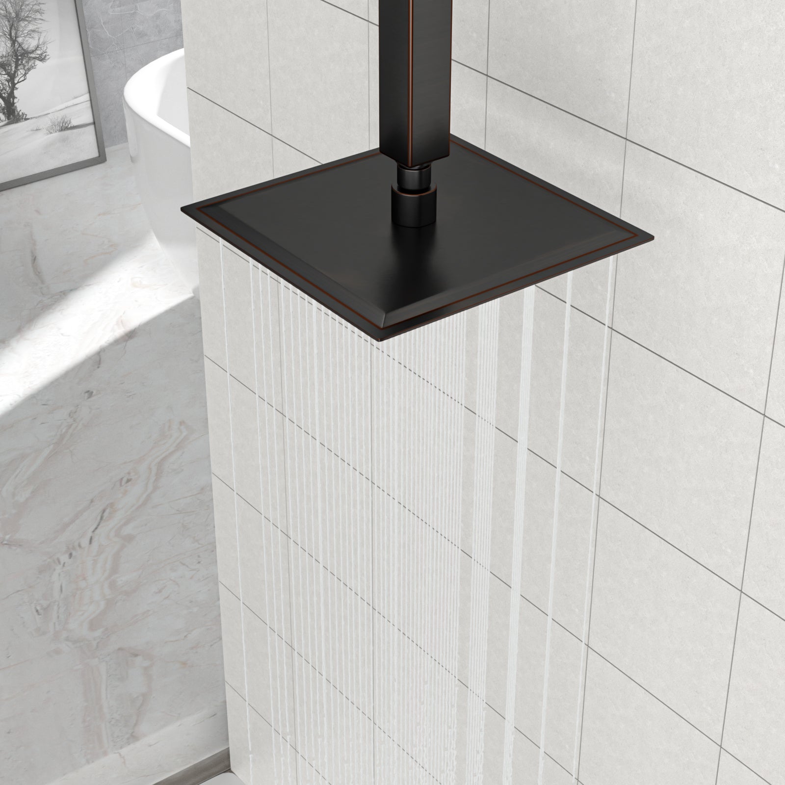 8" Square Rainfall Shower Head, Wall Ceiling Mounted, Oil Rubbed Bronze Oil Rubbed Bronze Stainless Steel