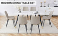 Table And Chair Set, White Imitation Marble Texture Rock Board Table Top, Black Metal Table Legs, Stable And Beautiful. Modern Simple Dining Table, Comfortable Seating. White Gray Metal