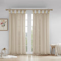 Floral Embellished Cuff Tab Top Solid Curtain Panel Only 1 Pc Panel Beige Linen