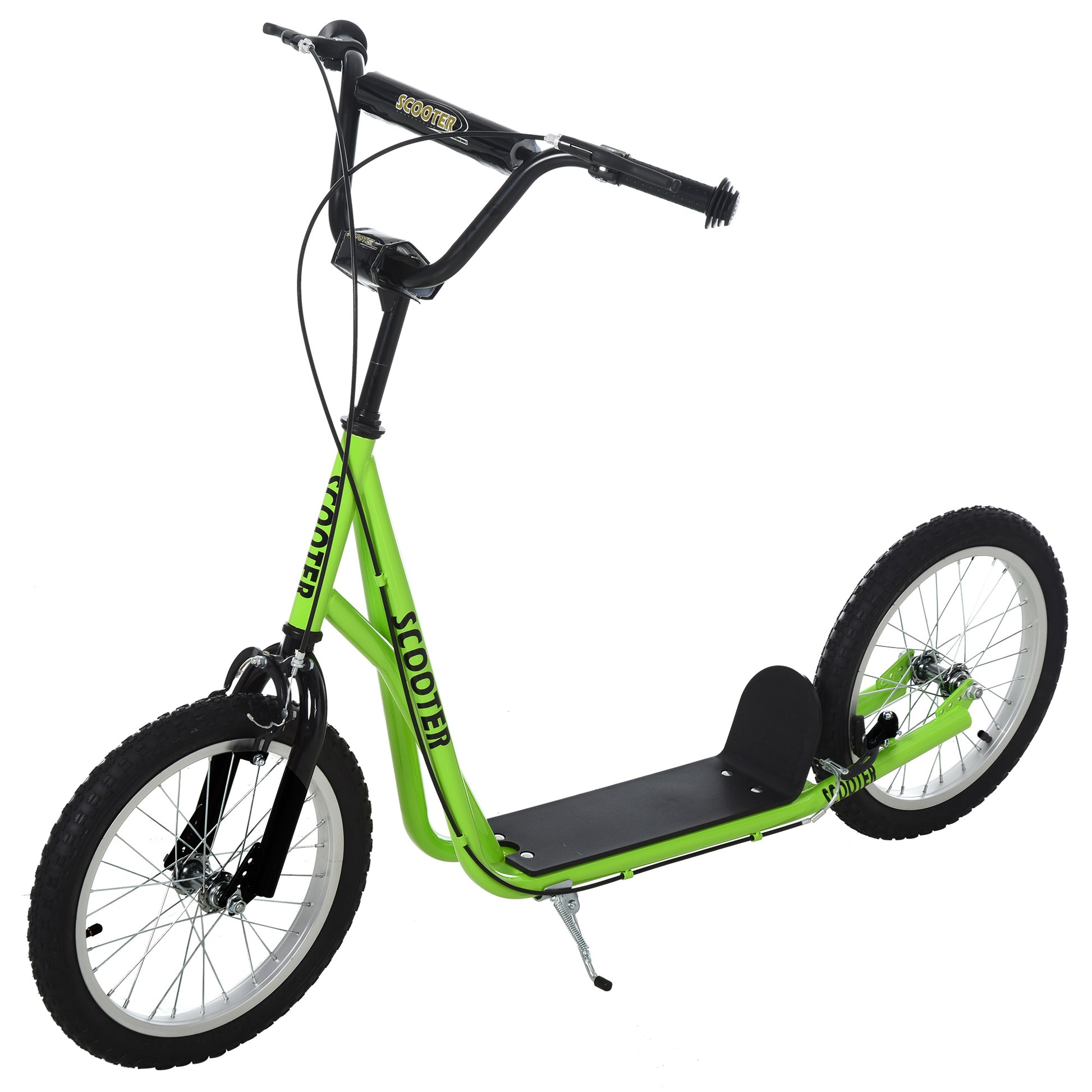 Aosom Youth Scooter Kick Scooter For Kids 5 With Adjustable Handlebar 16" Front And Rear Dual Brakes Inflatable Wheels, Light Green Green Iron Plastic