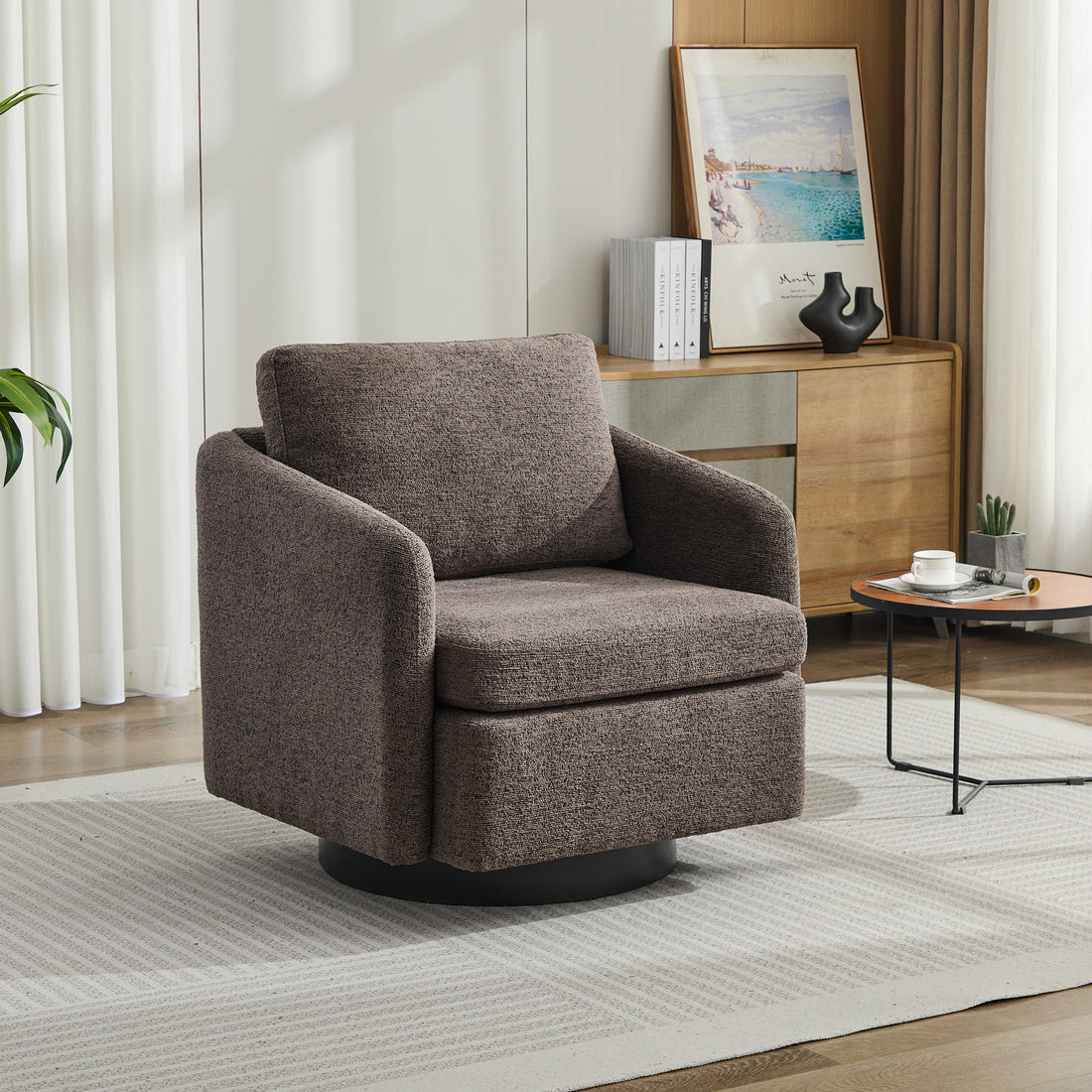 31.5"W Swivel Accent Chair And Comfy Round Accent Single Sofa Chair, 360 Degree Club Chair, Lounge Armchair For Living Room,Bedroom.Nursery.Taupe Black Chenille Black Taupe Chenille