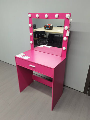 Vanity Desk With Mirror And Lights, Dressing Table With Large Drawer, 1 Level Storage Dresser & 3 Lighting Modes Adjustable Brightness, Suitable For Bedroom Pink Pink Particle Board