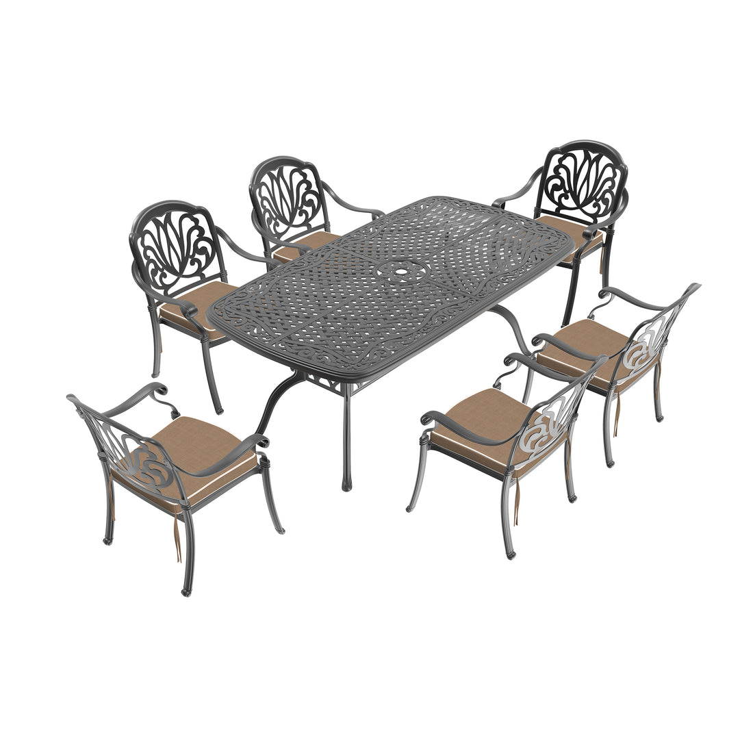 Cushions In Random Colors 7 Piece Set Of Cast Aluminum Patio Furniture With Cushions Yes Dining Set Off White Black Seats 6 Rust Resistant Frame Water Resistant Cushion Garden & Outdoor Complete Patio Sets Aluminium