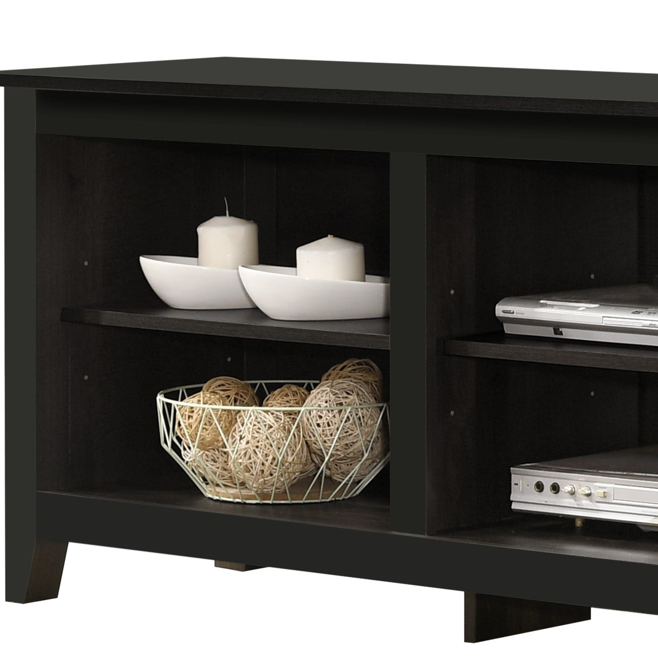 Benito Black 70"W Tv Stand With Open Shelves And Cable Management Black 60 69 Inches Particle Board