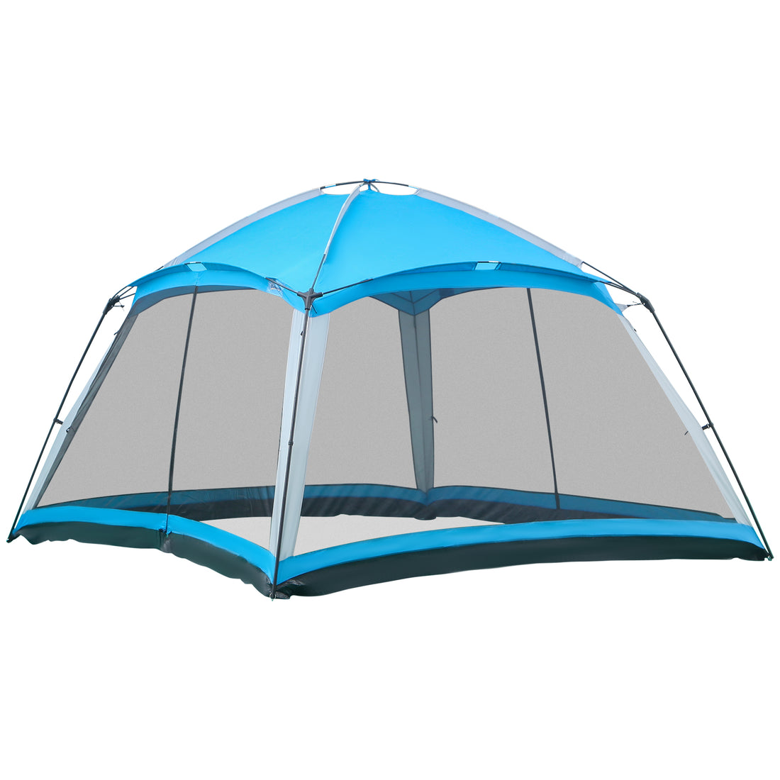 Outsunny 12' X 12' Screen House Room, 8 Person Camping Tent W Carry Bag And 4 Mesh Walls For Hiking, Backpacking, And Traveling, Easy Set Up, Sky Blue Blue Polyester