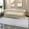 Fx P83 Cw Sofa Modern Velvet Living Room Chesterfield Design 82.7Inch Wide Sofa Cream White Color Beige Velvet 3 Seat