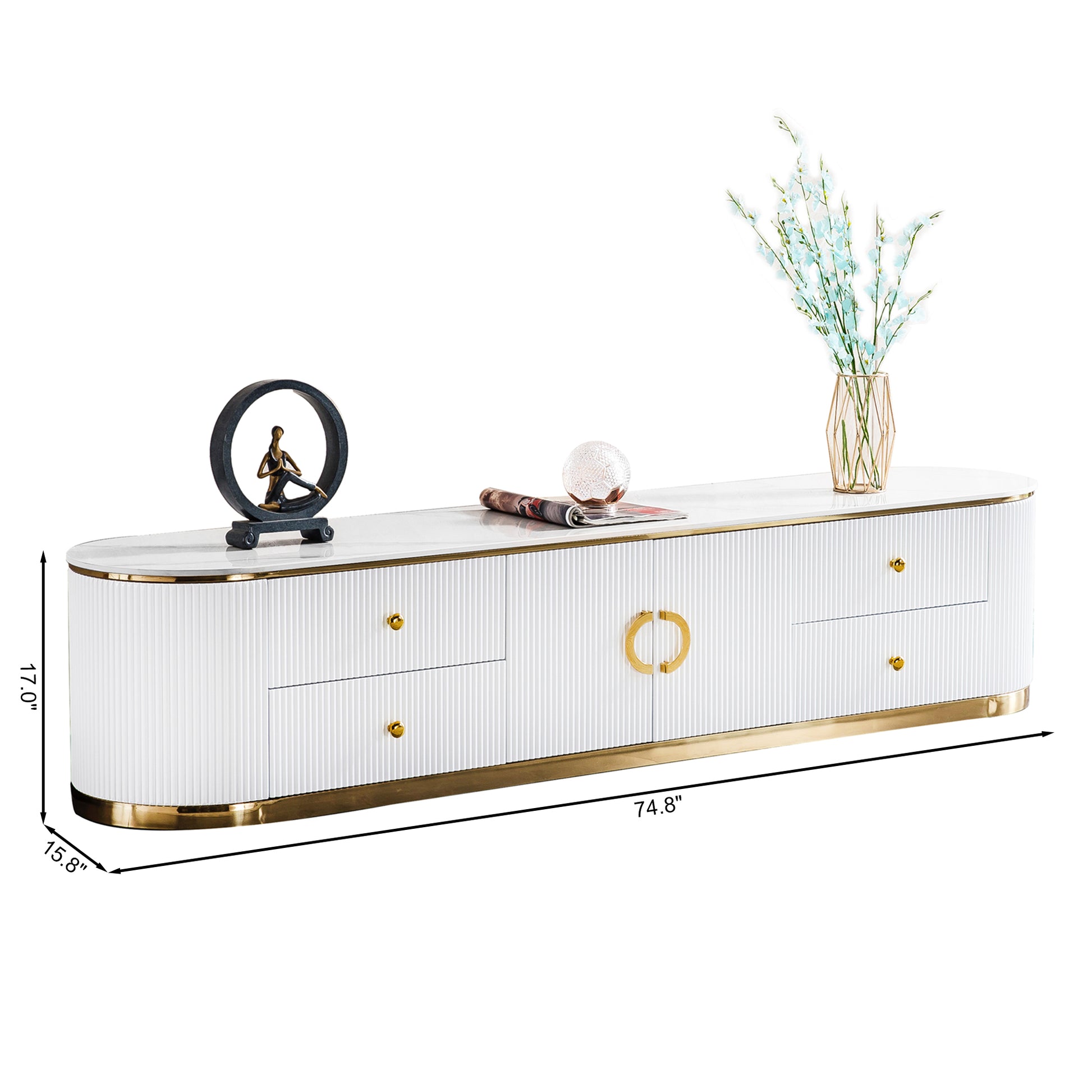 White Sintered Stone Tv Stand, Media Console Television Table For Living Room And Bedroom White 70 79 Inches Sintered Stone